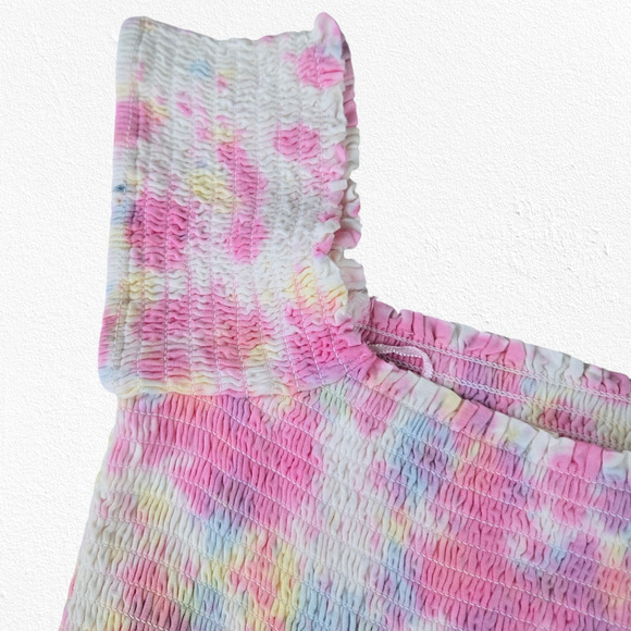 Pink White Tie Dye Smocked Off the Shoulder Area Stars Kaia Dress Size Large - Picture 9 of 11